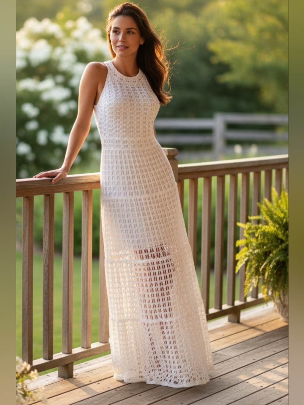 Sleeveless White Crochet Maxi Dress - Elegant Summer Style